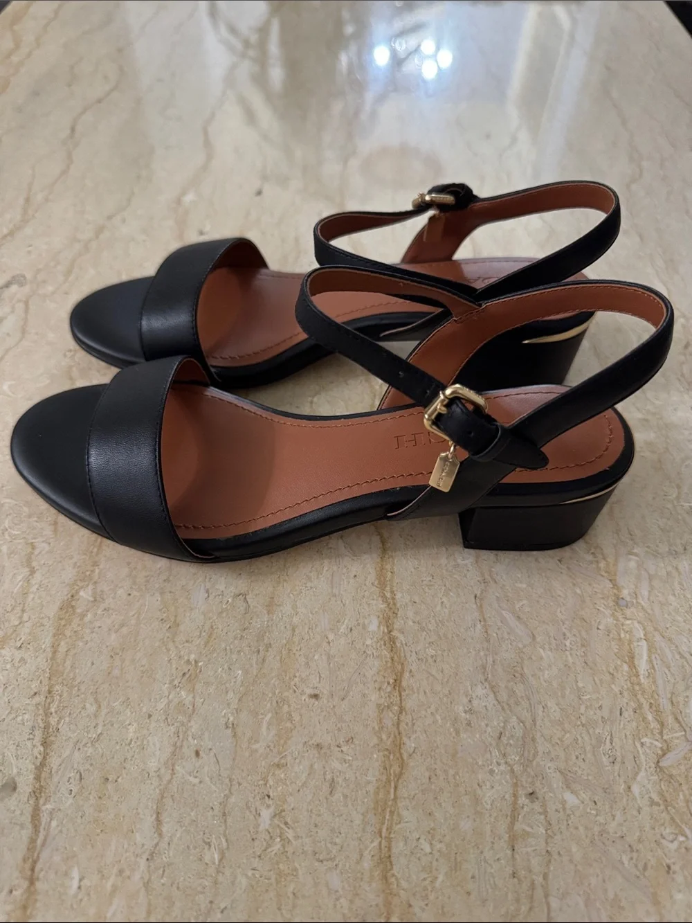 New Coach Black Leather Slingback Sandals.